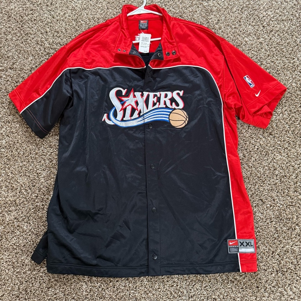 Nike Philadelphia 76ers NBA Snap-Front Jacket XXL Red Black Retro Sportswear NWT